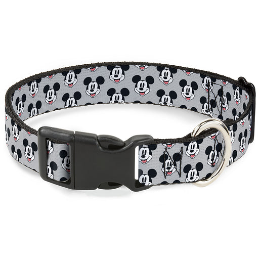 Plastic Clip Collar - Mickey Mouse Smiling Face Monogram Gray Plastic Clip Collars Disney   