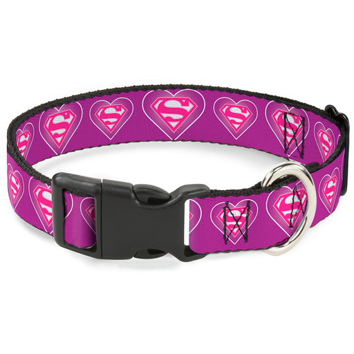Plastic Clip Collar - Superman Logo in Heart Purple/White/Pink Plastic Clip Collars DC Comics   
