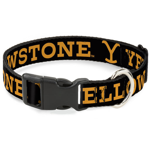 Plastic Clip Collar - YELLOWSTONE Text and Y Logo Weathered Black/Orange Plastic Clip Collars Paramount Network   