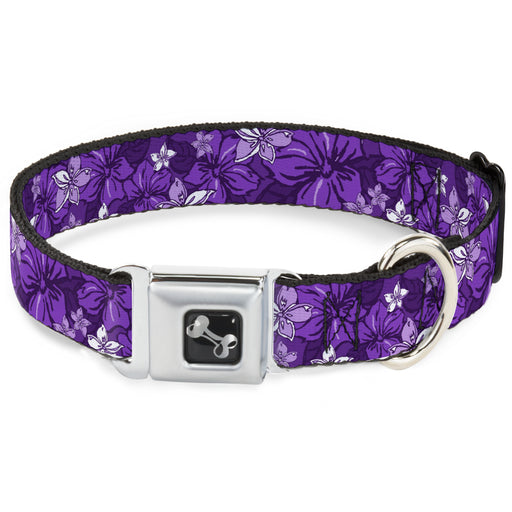 Dog Bone Seatbelt Buckle Collar - Hibiscus Collage Purple Shades Seatbelt Buckle Collars Buckle-Down   
