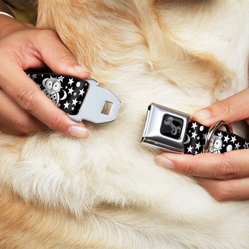 Dog Bone Black/Silver Seatbelt Buckle Collar - Owls Black/White2 Seatbelt Buckle Collars Buckle-Down   