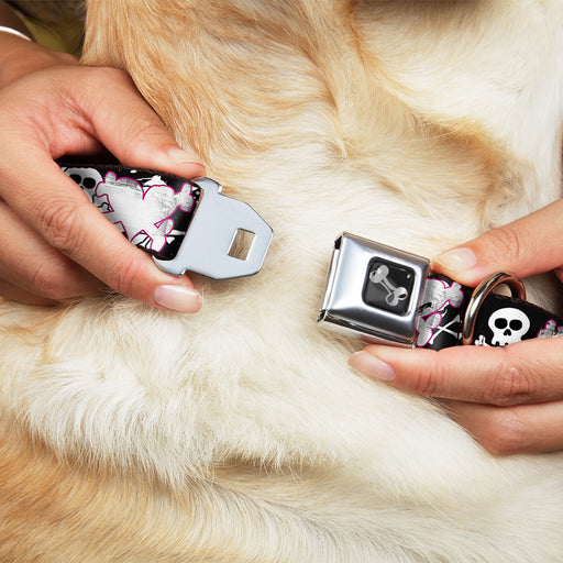 Dog Bone Black/Silver Seatbelt Buckle Collar - Punk Heart & Cross Bones w/Skulls & Splatter Black/White Seatbelt Buckle Collars Buckle-Down   