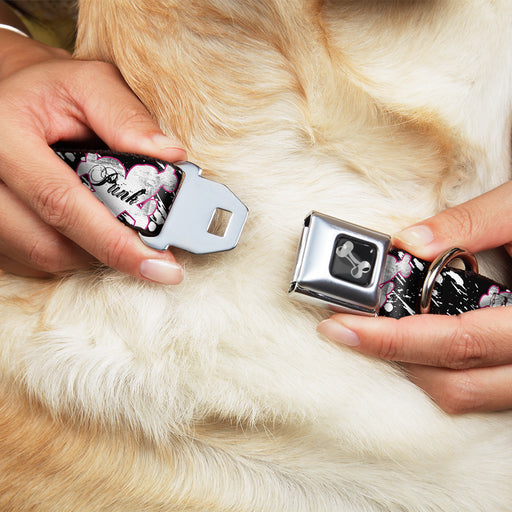 Dog Bone Black/Silver Seatbelt Buckle Collar - Punk Heart & Cross Bones w/Splatter Black/White Seatbelt Buckle Collars Buckle-Down   