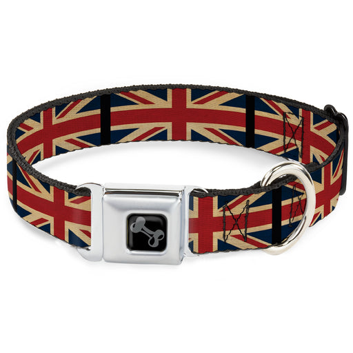 Dog Bone Black/Silver Seatbelt Buckle Collar - United Kingdom Flags Vintage Black Seatbelt Buckle Collars Buckle-Down   