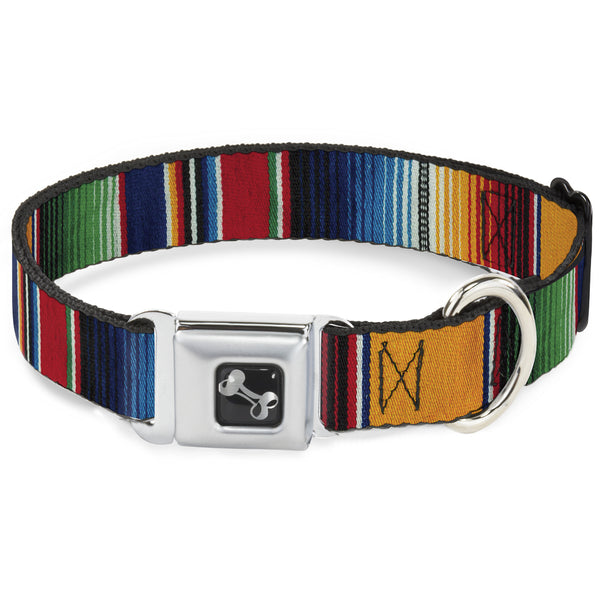 Dog Bone Seatbelt Buckle Collar - Zarape2 Vertical Multi Color Stripe