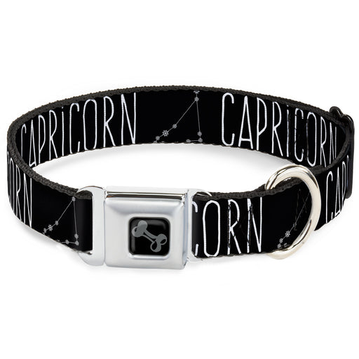 Dog Bone Black/Silver Seatbelt Buckle Collar - Zodiac CAPRICORN/Constellation Black/White Seatbelt Buckle Collars Buckle-Down   