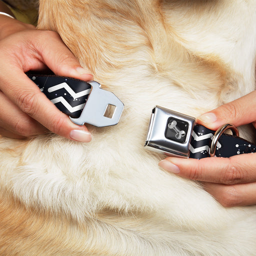 Dog Bone Black/Silver Seatbelt Buckle Collar - Zodiac Aquarius Symbol/Constellations Black/White Seatbelt Buckle Collars Buckle-Down   