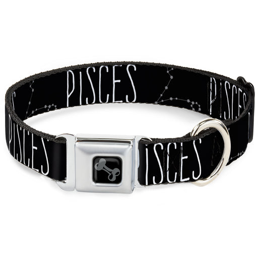 Dog Bone Black/Silver Seatbelt Buckle Collar - Zodiac PISCES/Constellation Black/White Seatbelt Buckle Collars Buckle-Down   