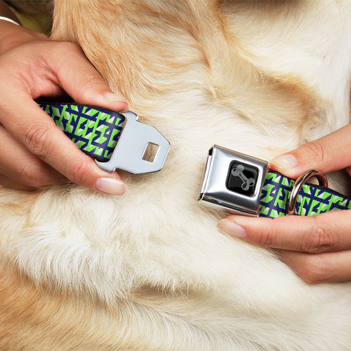 Dog Bone Black/Silver Seatbelt Buckle Collar - Abstract Plaid White/Navy/Neon Green Seatbelt Buckle Collars Buckle-Down   