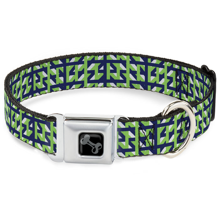 Dog Bone Black/Silver Seatbelt Buckle Collar - Abstract Plaid White/Navy/Neon Green Seatbelt Buckle Collars Buckle-Down   