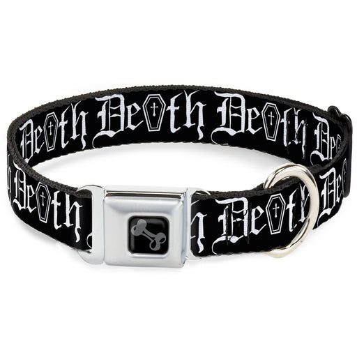 Dog Bone Black/Silver Seatbelt Buckle Collar - DEATH w/Coffin Old English Black/White Seatbelt Buckle Collars Buckle-Down   