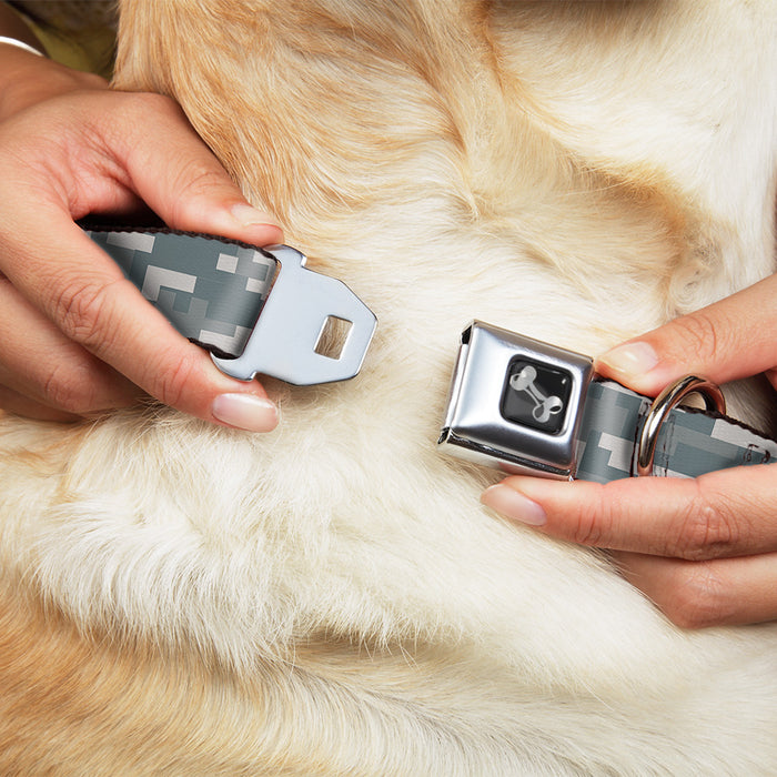 Dog Bone Black/Silver Seatbelt Buckle Collar - Digital Camo2 Grays Seatbelt Buckle Collars Buckle-Down   