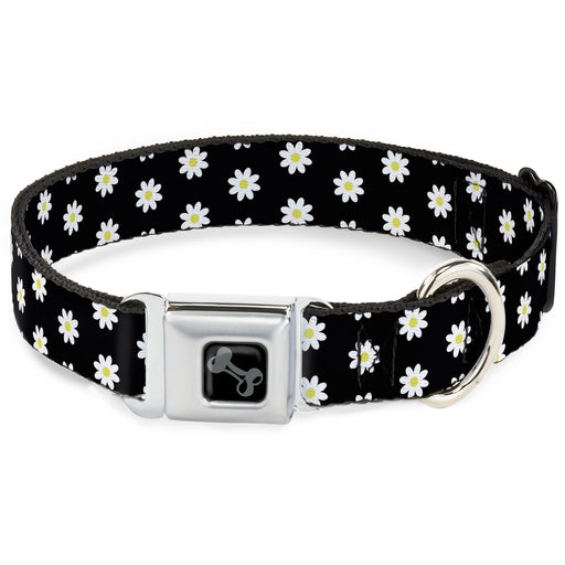 Dog Bone Black/Silver Seatbelt Buckle Collar - Daisies Scattered Black/White/Yellow Seatbelt Buckle Collars Buckle-Down   