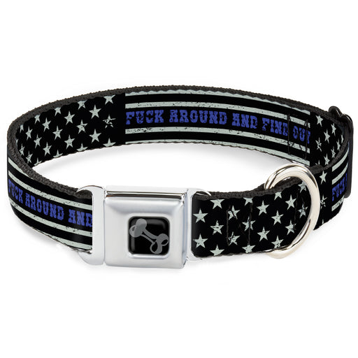 Dog Bone Black/Silver Seatbelt Buckle Collar - FAFO FUCK AROUND AND FIND OUT Thin Blue Line Flag Seatbelt Buckle Collars Buckle-Down   