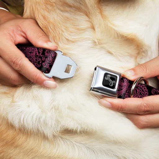 Dog Bone Black/Silver Seatbelt Buckle Collar - Paisley Black/Neon Pink Seatbelt Buckle Collars Buckle-Down   