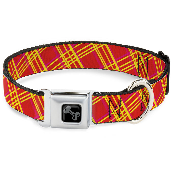 Dog Bone Black/Silver Seatbelt Buckle Collar - Plaid X4 Fluorescent Oranges/Pinks/Yellow Seatbelt Buckle Collars Buckle-Down   