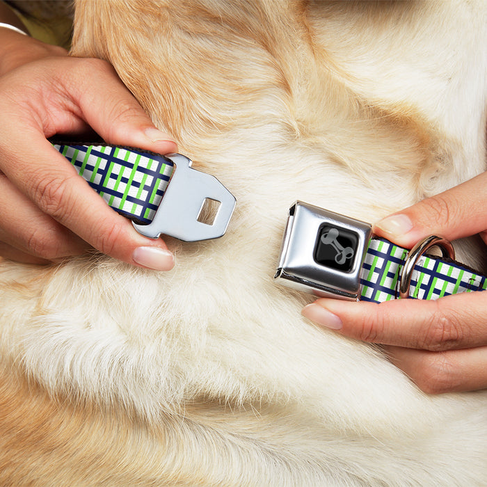 Dog Bone Black/Silver Seatbelt Buckle Collar - Basketweave Plaid White/Navy/Bright Green Seatbelt Buckle Collars Buckle-Down   