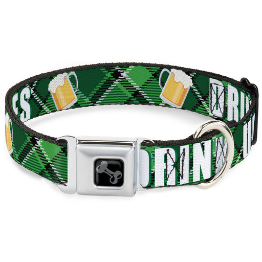Dog Bone Black/Silver Seatbelt Buckle Collar - St. Pat's DRINK UP BITCHES/Beer Mugs/Stacked Shamrocks Greens/White/Gold Seatbelt Buckle Collars Buckle-Down   