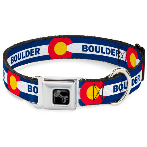 Dog Bone Black/Silver Seatbelt Buckle Collar - Colorado BOULDER Flag Blue/White/Red/Yellow Seatbelt Buckle Collars Buckle-Down   