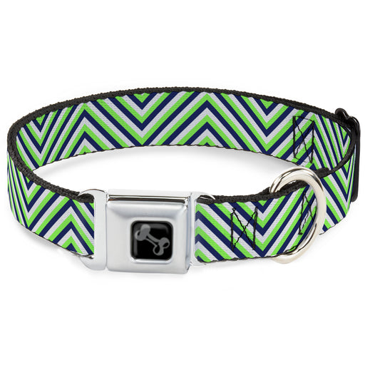 Dog Bone Black/Silver Seatbelt Buckle Collar - Chevron  Stripe White/Neon Green/Navy Seatbelt Buckle Collars Buckle-Down   