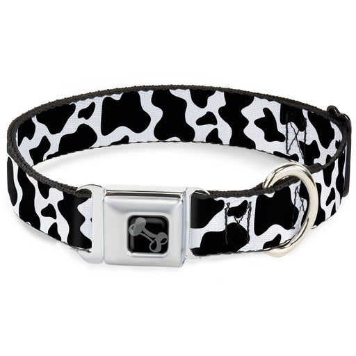 Dog Bone Black/Silver Seatbelt Buckle Collar - Cow Pattern Print White/Black Seatbelt Buckle Collars Buckle-Down   