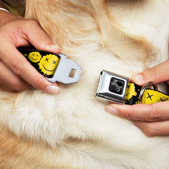 Dog Bone Black/Silver Seatbelt Buckle Collar - Smiley Face Splatter Scattered Black/Yellow Seatbelt Buckle Collars Buckle-Down   