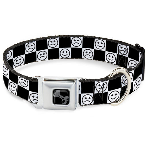 Dog Bone Black/Silver Seatbelt Buckle Collar - Smiley Sad Face Checker Black/White Seatbelt Buckle Collars Buckle-Down   