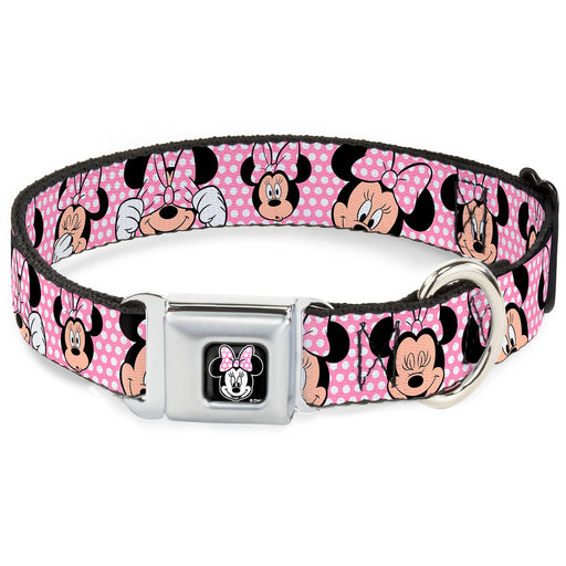 Minnie Mouse Full Color Face Pink Polka Dot Black Seatbelt Buckle Collar - Minnie Mouse Expressions Polka Dot Pink/White Seatbelt Buckle Collars Disney   