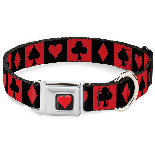 Alice in Wonderland Heart Full Color Black/Red Seatbelt Buckle Collar - Alice in Wonderland Card Suits Red/Black Seatbelt Buckle Collars Disney   
