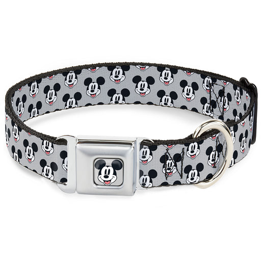 Mickey Mouse Smiling Face Full Color Gray Seatbelt Buckle Collar - Mickey Mouse Smiling Face Monogram Gray Seatbelt Buckle Collars Disney   