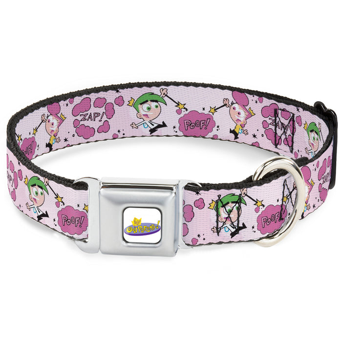THE FAIRLY ODDPARENTS Logo Full Color White Seatbelt Buckle Collar - The Fairly OddParents Cosmo and Wanda Wish Poses Pink Seatbelt Buckle Collars Nickelodeon   