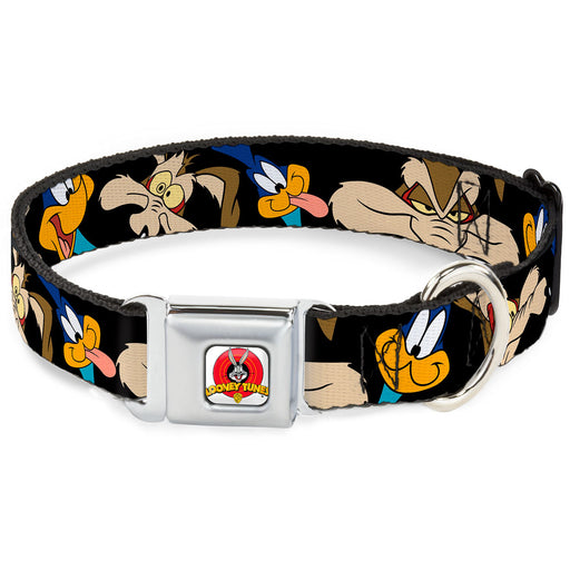 Looney Tunes Logo White Seatbelt Buckle Collar - Road Runner/Wile E. Coyote Expressions CLOSE-UP Black Seatbelt Buckle Collars Looney Tunes   