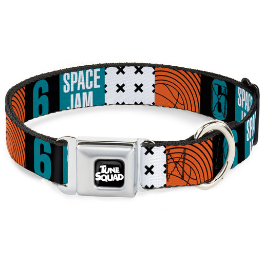 Space Jam 2 TUNE SQUAD Logo Full Color Black/White Seatbelt Buckle Collar - SPACE JAM Number 6 Blocks Black/Turquoise/White/Red Seatbelt Buckle Collars Looney Tunes   