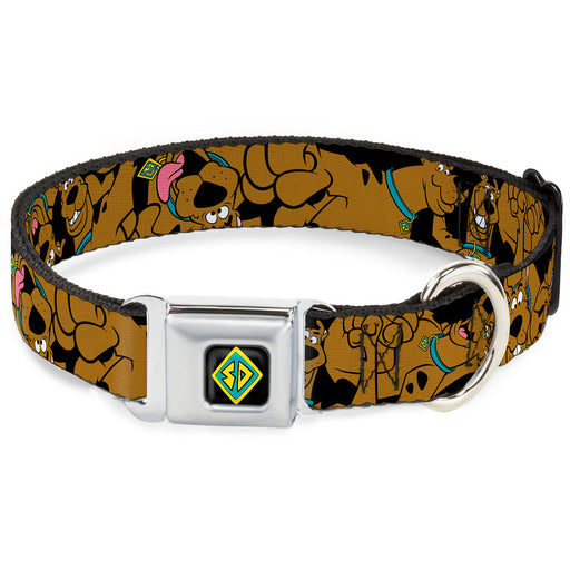 SD Dog Tag Full Color Black Yellow Blue Seatbelt Buckle Collar - Scooby Doo Stacked CLOSE-UP Black Seatbelt Buckle Collars Scooby Doo   