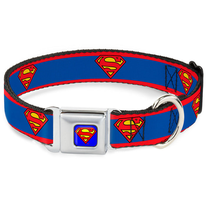 Superman Full Color Blue Seatbelt Buckle Collar - Superman Shield/Stripe Red/Blue Seatbelt Buckle Collars DC Comics   