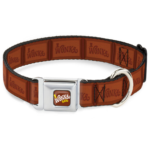 Willy Wonka and the Chocolate Factory WONKA BAR Logo Full Color Brown/Yellow/White Seatbelt Buckle Collar - Willy Wonka and the Chocolate Factory WONKA Chocolate Bar Browns Seatbelt Buckle Collars Warner Bros. Movies   