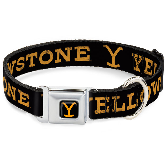 Yellowstone Y Logo Full Color Black/Orange Seatbelt Buckle Collar - YELLOWSTONE Text and Y Logo Weathered Black/Orange Seatbelt Buckle Collars Paramount Network   