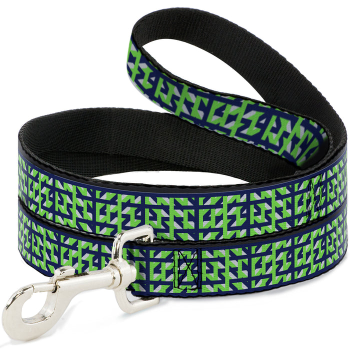 Dog Leash - Abstract Plaid White/Navy/Neon Green Dog Leashes Buckle-Down   