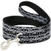 Dog Leash - Diamond Sugar Skull Stacked Black Silver Fade White Dog Leashes Buckle-Down   