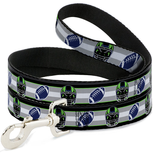 Dog Leash - Football/Helmet Stripe2 Black/Neon Green/Silver/White/Blue Dog Leashes Buckle-Down   