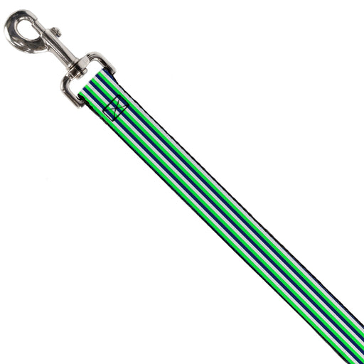 Dog Leash - Fine Stripes White/Neon Green/Navy Dog Leashes Buckle-Down   