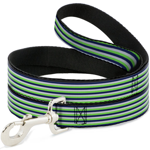 Dog Leash - Fine Stripes White/Neon Green/Navy Dog Leashes Buckle-Down   