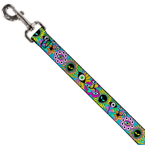 Dog Leash - Funky Alien Flowers Aqua Blue/Multi Color Dog Leashes Buckle-Down   