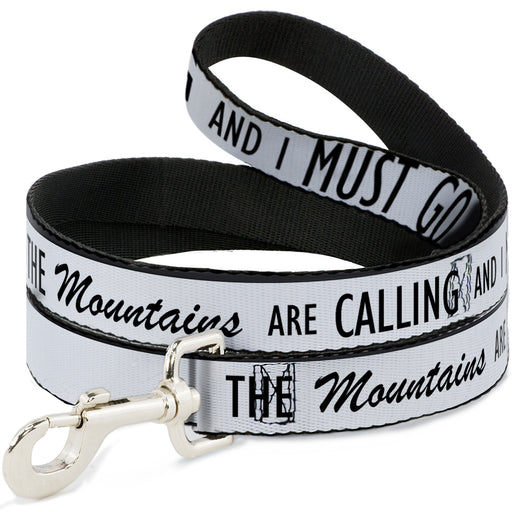 Dog Leash - THE MOUNTAINS ARE CALLING AND I MUST GO/Mountains Outline White/Black Dog Leashes Buckle-Down   