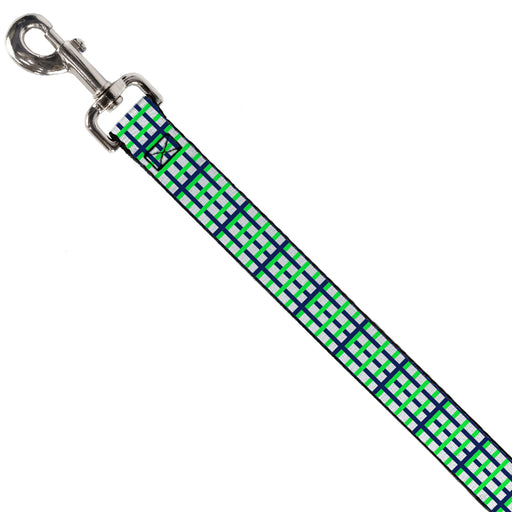 Dog Leash - Basketweave Plaid White/Navy/Bright Green Dog Leashes Buckle-Down   