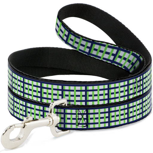 Dog Leash - Basketweave Plaid White/Navy/Bright Green Dog Leashes Buckle-Down   