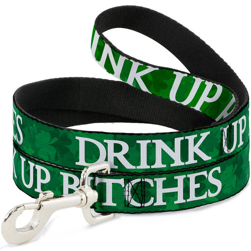 Buckle-Down Dog Leash - St. Pat's DRINK UP BITCHES/Stacked Shamrocks Greens/White Dog Leashes Buckle-Down   
