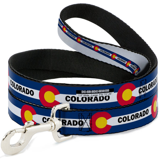 Dog Leash - COLORADO Text Flag Blue/White/Red/Yellow Dog Leashes Buckle-Down   