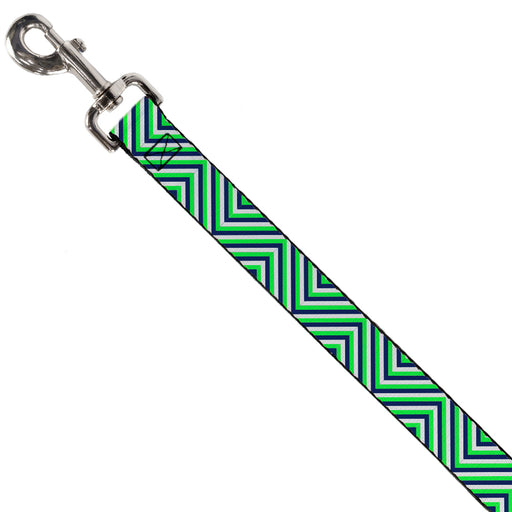 Dog Leash - Chevron  Stripe White/Neon Green/Navy Dog Leashes Buckle-Down   