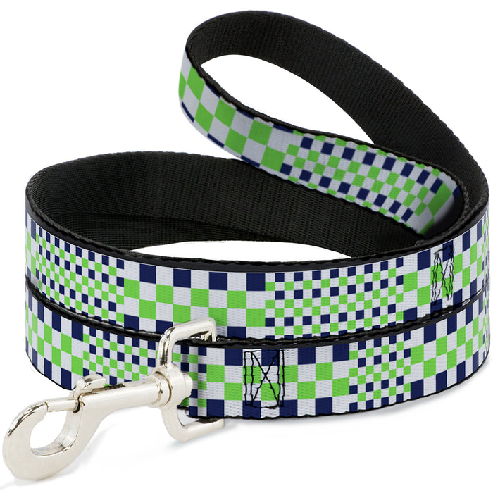 Dog Leash - Checker Blocks White/Navy/Neon Green Dog Leashes Buckle-Down   